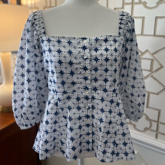 Ro’s Garden Tops - White and Blue Star Patterned Dress